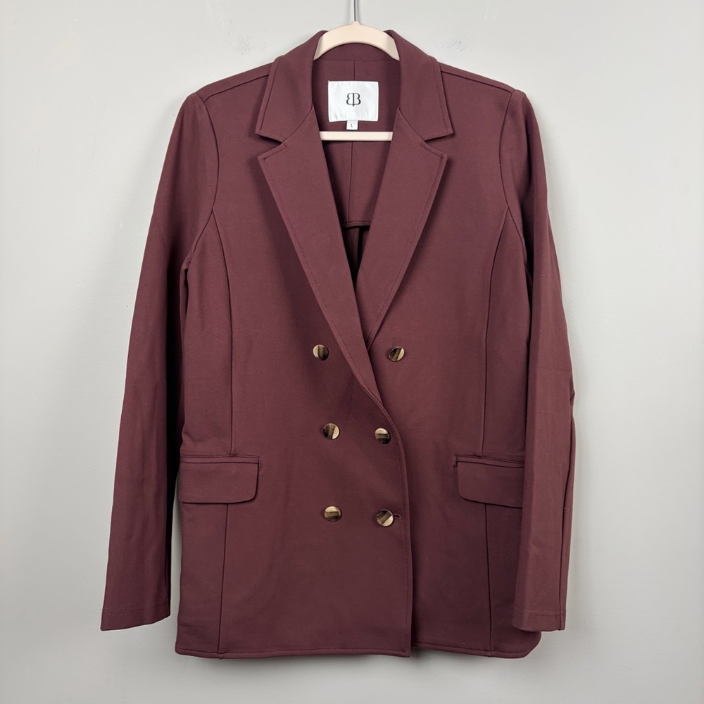Betabrand Double Breasted Ponte Blazer L Burgundy 4 Way Stretch Work Jacket